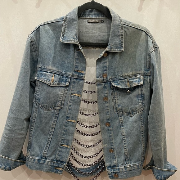DENIM JACKET WITH SILVER CHAINS - Picture 2 of 2